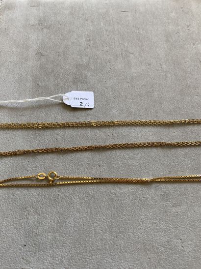 null Lot including: three chains turn of neck out of metal and a gold chain 750 thousandths.

Weight...