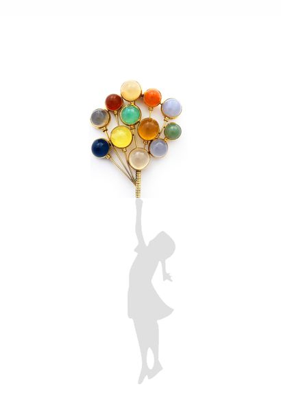null Suzanne Belperron.

Brooch " bouquet of balloons " in yellow gold 750 thousandths...