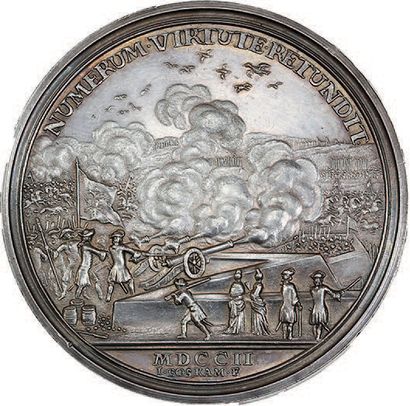 null 1702 - Netherlands
Nijmegen bombarded by the French.
Silver. 43 mm. 37.92 g...