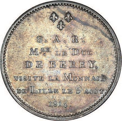 null 1814 (6 août)
Module de 5 francs. Visite de Monseigneur de Duc de Berry à la...