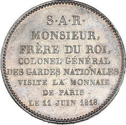 null 1818 (11 juin)
Module de 5 francs. Visite de Charles, frère du Roi, à la Monnaie...