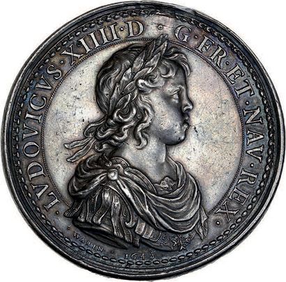  1643 - France Louis XIV et sa mère Anne d'Autriche. Argent. 57 mm. 68,03 g (J. Warin)....