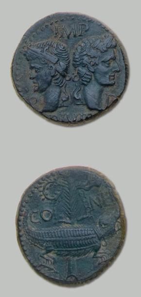 NÎMES Colonie Romaine Auguste et Agrippa: Dupondius COL NEM. LT 2778 Patine vert...