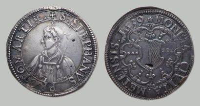 CITÉ de METZ Thaler en argent au buste de Saint Étienne. 1639. PCR 818 Traces de...