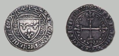null CHARLES VII (1422-1461) Blanc dentillé. Troyes. C. 674 Rare et TTB. à super...