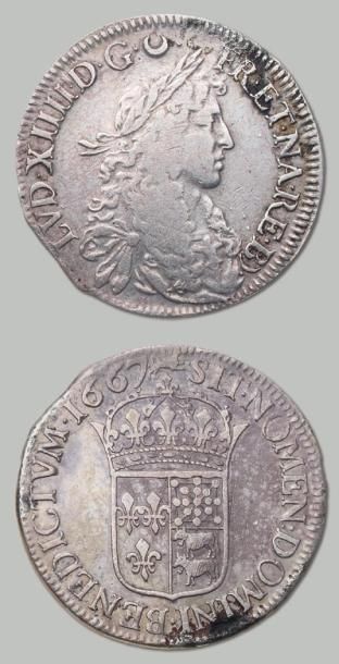 null Écu de Béarn au buste juvénile. 1667, Pau. D. 1490. TB / TTB.