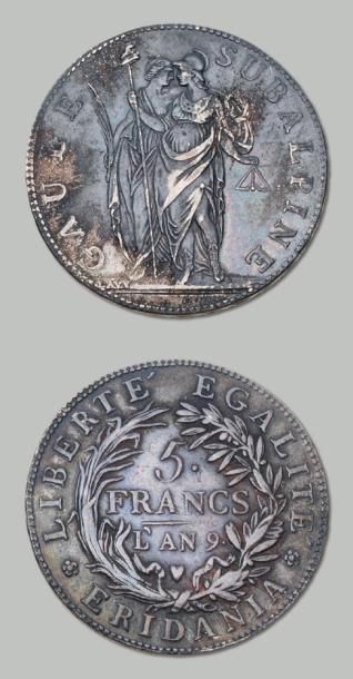 null GAULE SUBALPINE (1800 - 1802) 5 Francs. An 9 (1801). Turin. LMN 898. Pr. su...