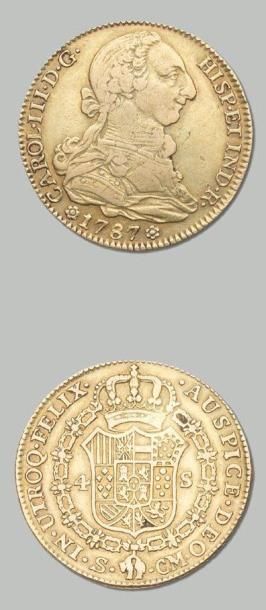 ESPAGNE 4 Escudos en or. 1787. Séville. Fr. 285 TB à TTB.
