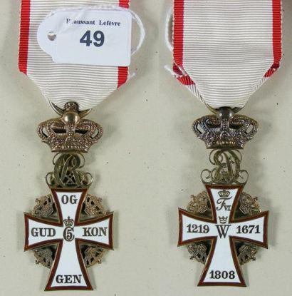 Danemark Ordre du Dannebrog, croix de chevalier en vermeil et émail, au monogramme...