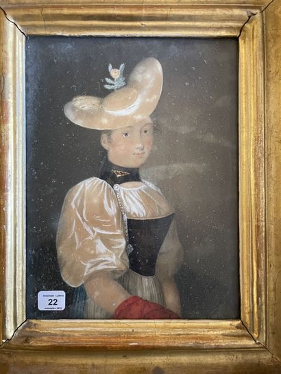 null ** Ecole du XIXème siècle

Portrait de jeune fille au chapeau

Huile sur panneau,...