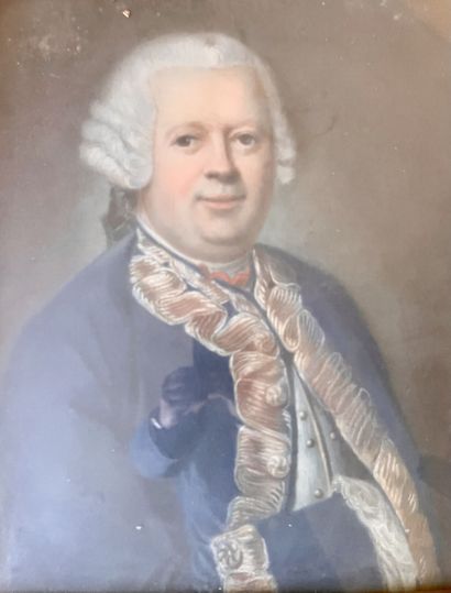 null ** École française du XVIIIème siècle :

Portrait d'homme à la perruque

Pastel...