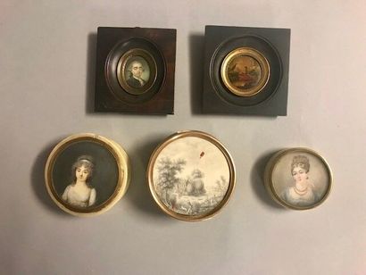 null Deux miniatures et trois tabatières ornées de miniatures, XVIIIème- XIXème ...