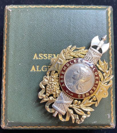 null Assemblées algériennes (1948-1956), insigne de boutonnière en argent et émail,...