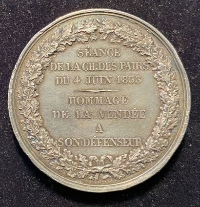 null Chambre des Pairs, 1833, médaille en argent par Barre, hommage au marquis de...