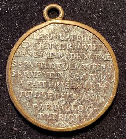 null Démolition de la Bastille, médaille de Palloy en fer cerclé de cuivre doré,...