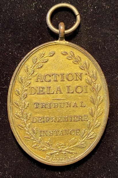 null Insigne de magistrat ovale en bronze doré par Maurisset, figurant la République...