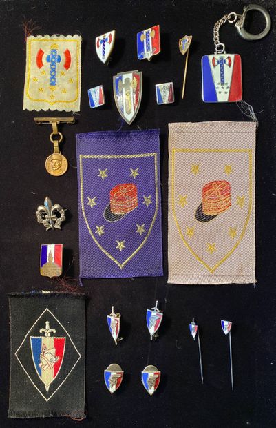 null Lot de vingt insignes : huit insignes ornés de la Francisque, un brodé, six...