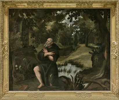 null Flemish school of the late 17th century

Hermit in prayer before a landscape

Oil...