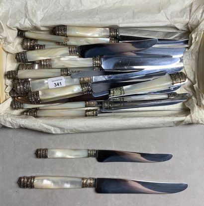 null Set of knives including: ten table knives; twelve cheese knives, mother-of-pearl...
