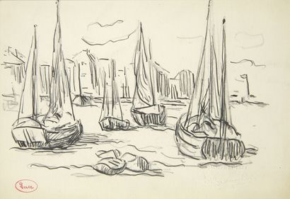null Maximilien LUCE (1858 - 1941)
Sailboat at low tide
Drawing in ink over pencil...