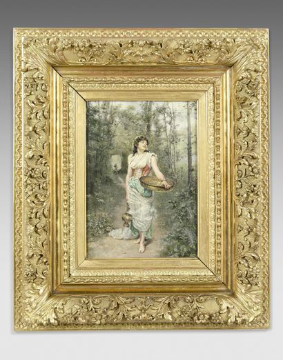 null Oreste CORTAZZO (1836-1910)
Young woman in the undergrowth with a ewer and a...