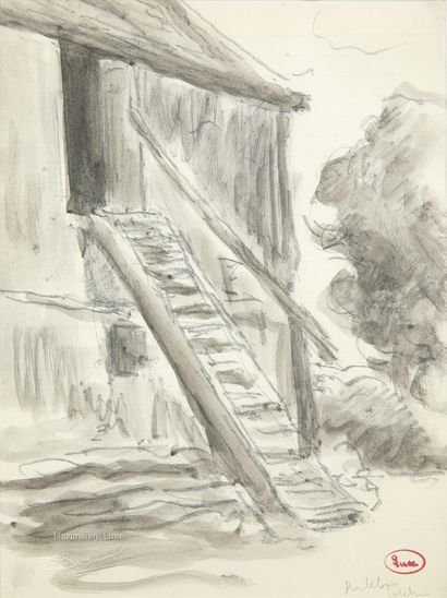 null Maximilien LUCE (1858 - 1941)
L'escalier en bois de l'atelier de l'artiste
Lavis...