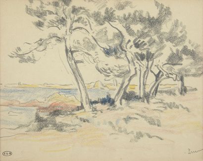 null Maximilien LUCE (1858 - 1941)
La côte à Kermouster
Dessin aux crayons de couleurs,...