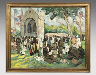 null Pierre de BELAY (1890-1947)
Bretagne, jour de fête devant l'église, 1924
Huile...