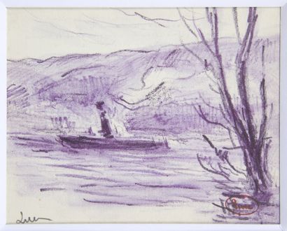 null Maximilien LUCE (1858 - 1941)
Rolleboise, remorqueur sur la Seine
Lavis d'encre...