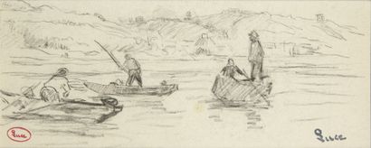 null Maximilien LUCE (1858 - 1941)
Lézardrieux, fishermen in a boat
Drawing in black...