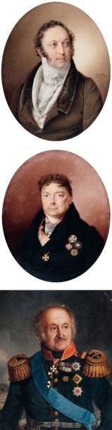 F. LIEDER (actif à Vienne vers 1825) Portrait d'homme en buste Gouache. 22 x 17,5...