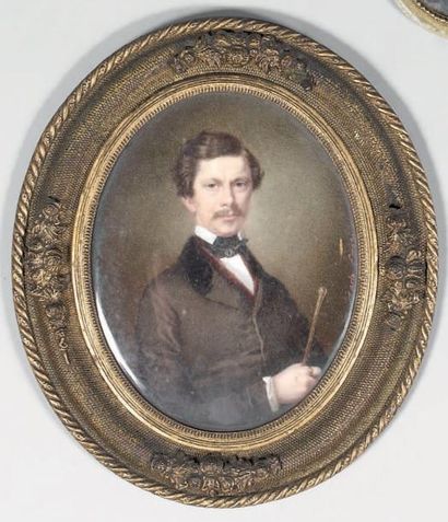 Carlo ERRANI (expose au Salon de 1834 à 1838) Portrait d'homme Miniature, signée...