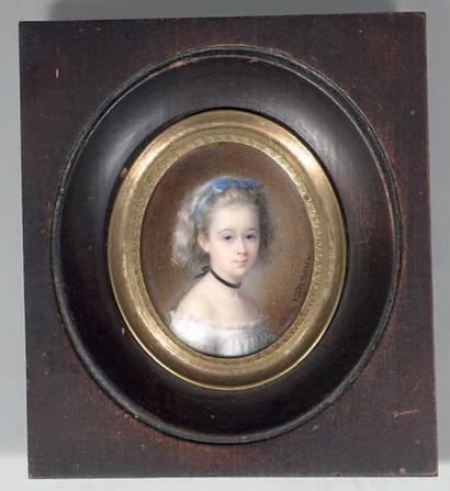 Cécile VILLENEUVE, vers 1850 Portrait de jeune fille Miniature sur ivoire, signée...