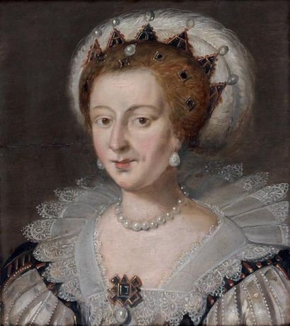 ÉCOLE FLAMANDE du XVIIe siècle Portrait de femme au chapeau à plumes huile sur panneau...