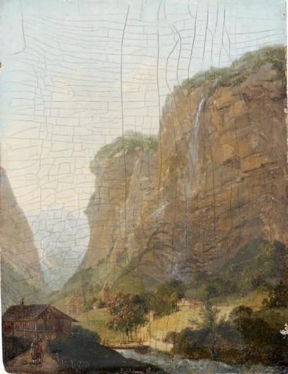 Attribué à Friedrich ROSENBER (1758-1833) Paysage alpin huile sur panneau. 18,8 x...