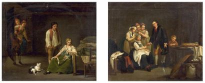 Georg Melchior RAUS (1737-1806) Scène de la vie paysanne Deux huiles formant pendant,...