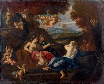 ÉCOLE ITALIENNE du milieu du XVIIe siècle Le triomphe de Pan huile sur toile, rentoilée....