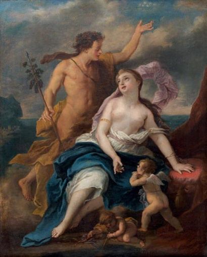 ÉCOLE FRANÇAISE du XVIIIe siècle Bacchus et Ariane huile sur toile, rentoilée. 41...