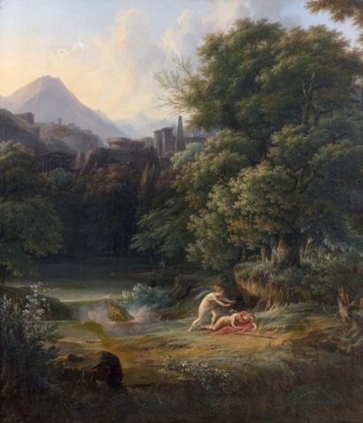 ÉCOLE FRANÇAISE du début du XIXe siècle Paysage classique avec Vénus et Actéon huile...