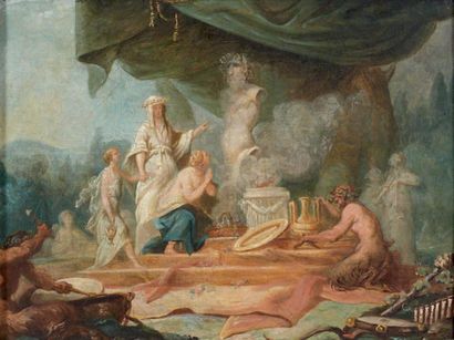 Entourage de Jean-Bernard RESTOUT (1732-1797) Sacrifice à Pan huile sur toile, rentoilée....