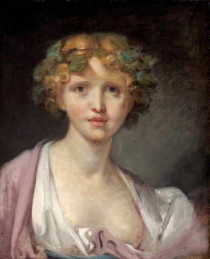 ÉCOLE FRANÇAISE du XIXe siècle Portrait de jeune fille d'après Greuze huile sur toile,...