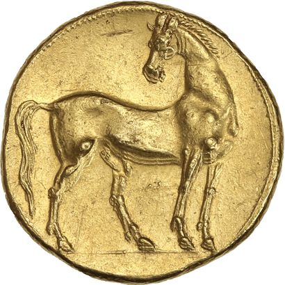 null ZEUGITANE : Carthage.

Trihémistatère d'or (c. 264 av. J.-C.). 12,56 g.

Tête...