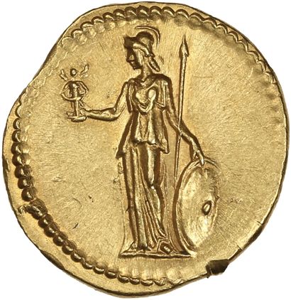 null ANTONIN, le Pieux (138-161).

Auréus. Rome. 7,34 g.

Sa tête laurée à gauche.

R/...
