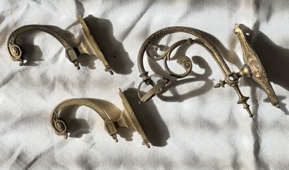 null Set including pair of gilt bronze tiebacks, gilt bronze rod holder
