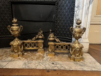null Pair of gilt bronze andirons in the Louis XVI style