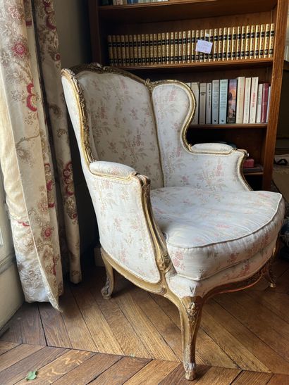 null Louis XV style gilded wood wing chair with cabriolet back.

height. height :...
