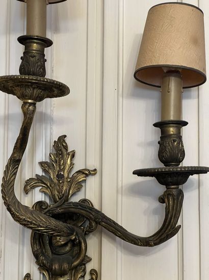 null Pair of large Louis XIV style sconces with two gilt bronze lights.

End of the...