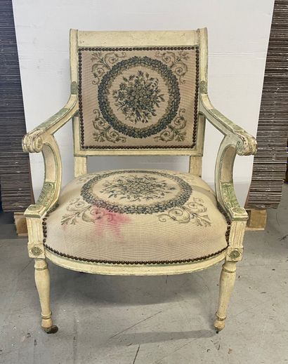 null Officer's armchair, Directoire period, in cream colored wood

89 x 56 cm