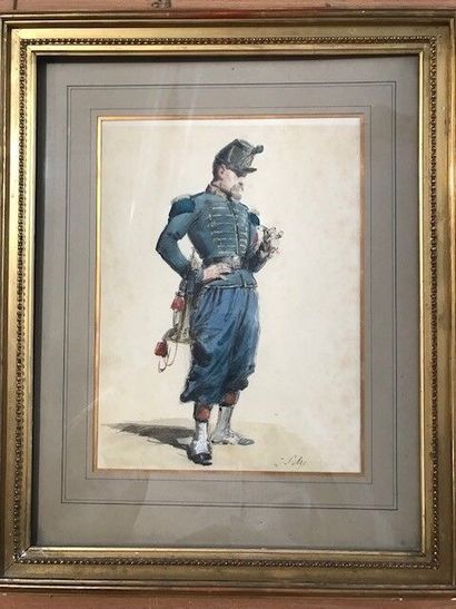 null School of the XIXth century,

Military with a bugle

Watercolor signed lower...