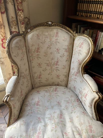 null Louis XV style gilded wood wing chair with cabriolet back.

height. height :...